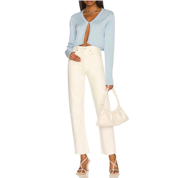 Lager 157 Hilja Ribbed Knit Open Front Single Button Long Sleeve Cropped Top New - Picture 9 of 15